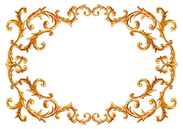 Baroque style elements. Watercolor hand drawn vintage engraving floral scroll filigree design frame. — Stock Photo, Image