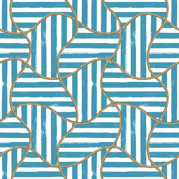 Seamless pattern sea nautical illustration. Watercolor hand drawn fashion texture with ropes. — Stock Photo, Image