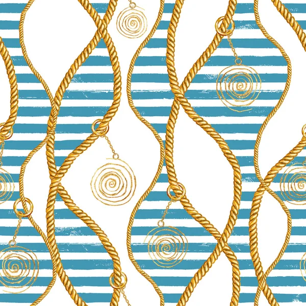 Jednolity wzór ilustracja morskich morze. Akwarela ręcznie rysowane tekstury moda z liny. — Zdjęcie stockowe