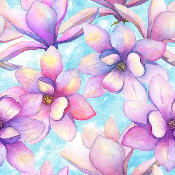 Acuarela hermosas flores magnolia sin costuras patrón de fondo. Acuarela primavera elegante ilustración botánica — Foto de Stock