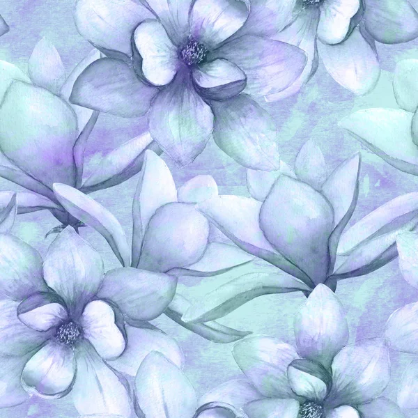 Υδατογραφήσεις όμορφη μανόλια άνθη χωρίς ραφές μοτίβο φόντο. Υδατογραφία άνοιξη κομψή βοτανική απεικόνιση — Φωτογραφία Αρχείου