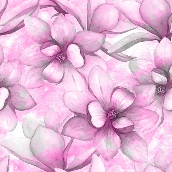 Υδατογραφήσεις όμορφη μανόλια άνθη χωρίς ραφές μοτίβο φόντο. Υδατογραφία άνοιξη κομψή βοτανική απεικόνιση — Φωτογραφία Αρχείου