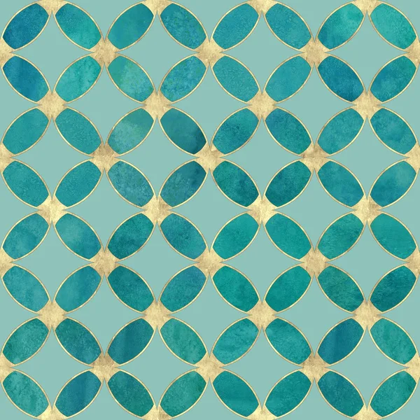 Seamless watercolour teal turquoise gold glitter abstract texture. — Stock Photo, Image