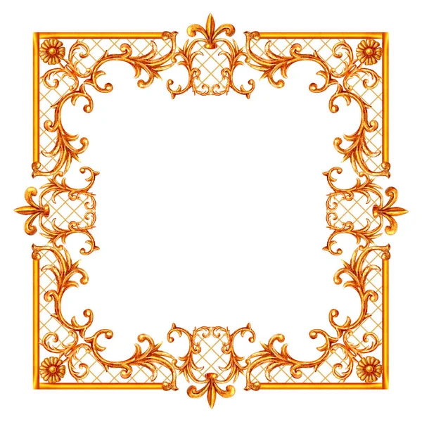 Baroque style elements. Watercolor hand drawn vintage engraving floral scroll filigree design frame. — Stock Photo, Image