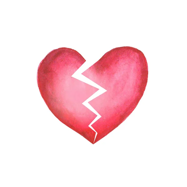 Kırık kırmızı kalp beyaz arka planda izole edilmiş. Kırık kalbin sembolü. — Stok fotoğraf