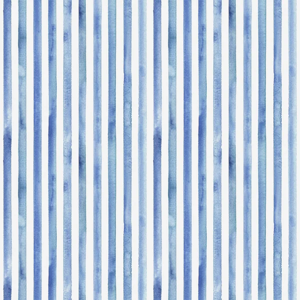 Acuarela rayas azules sobre fondo blanco. Patrón inconsútil rayado azul y blanco —  Fotos de Stock