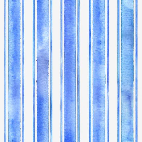 Akvarell blå ränder på vit bakgrund. Blått och vitt randigt sömlöst mönster — Stockfoto