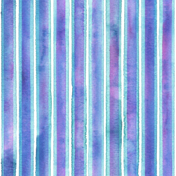 Aquarela azul teal listras roxas no fundo branco. Padrão sem costura listrado colorido — Fotografia de Stock