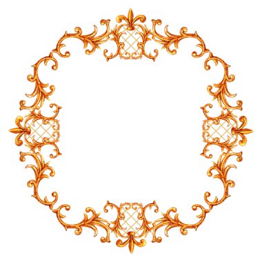 Barok tarzı unsurlar. Suluboya el çizilmiş vintage gravür çiçek kaydırma filigran tasarım çerçevesi.