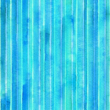 Suluboya çizgileri pürüzsüz desen. Renkli mavi turkuaz yeşil çizgili arka plan. Suluboya el çizgili doku. Kumaş tasarımı, tekstil, kumaş, duvar kağıdı, ambalaj kağıdı baskısı.