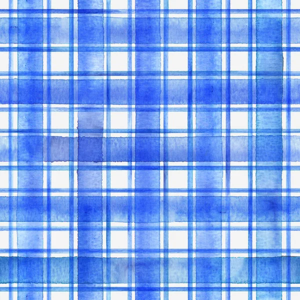 Striscia Acquerello Plaid Modello Senza Cuciture Strisce Blu Sfondo Bianco — Foto Stock