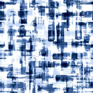 Soyut grunge çapraz geometrik şekiller çağdaş sanat mavisi renksiz model arkaplanı. Suluboya el rengarenk fırça darbeleri dokuyu çizer. Tekstil, duvar kağıdı ve ambalaj için suluboya baskı