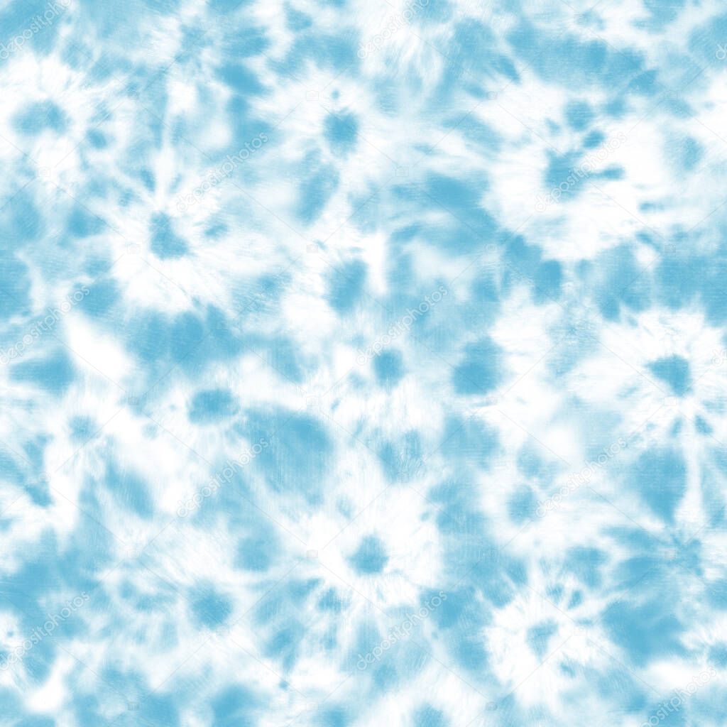 Tie dye shibori seamless pattern. Watercolor hand painted light blue ornamental elements on white background. Watercolour abstract texture. Print for textile, fabric, wallpaper, wrapping paper.