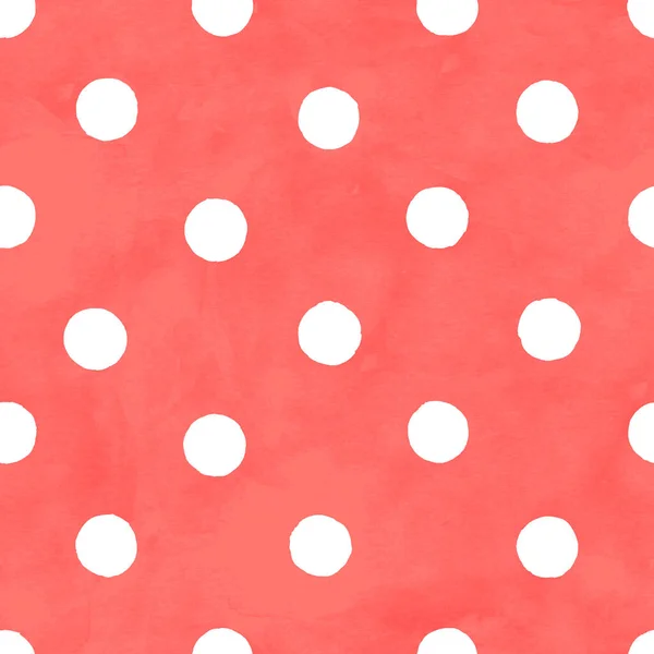 Polka Dot Aquarel Naadloos Patroon Abstract Witte Kleurcirkels Aquarelrode Achtergrond — Stockfoto