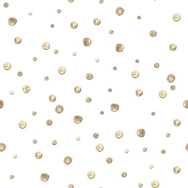 Soyut, pürüzsüz desenli, beyaz arka planda 3D altın parıltılı akrilik boya yuvarlak daireli benekli. El yapımı sim sonsuz dokuya dönüşür. Tekstil, duvar kağıdı, ambalaj kağıdı için yazdır.