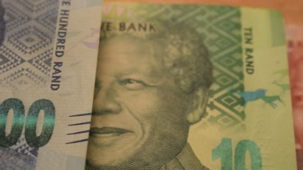 Retrato Nelson Mandela Billetes Sudafricanos — Vídeo de stock