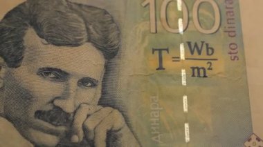 Nikola Tesla'nın portresiile 100 Sırp dinarı banknot