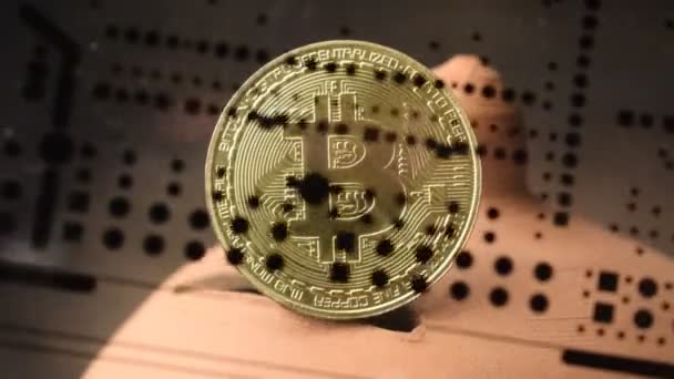 Bitcoin Symbol Auf Sparschwein — Stockvideo