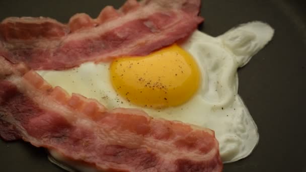 Fried Egg Bacon Pan — Stock Video