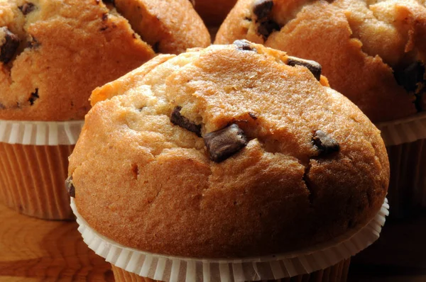 Close up of muffins with chocolate chips