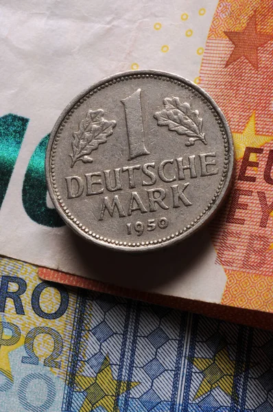 Gamla Tyska Mark Mynt Euro — Stockfoto