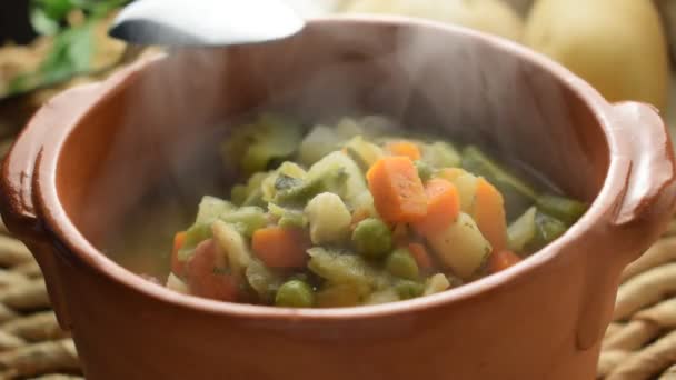 Primer Plano Minestrona Vegetal Mixta — Vídeos de Stock