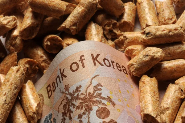 Close Van Koreaanse Won Hout Pellets — Stockfoto