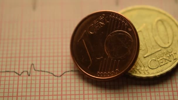 Primer Plano Las Monedas Euros Gráfico — Vídeos de Stock