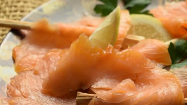 Salmon Slices Grissini Lemon — Stock Video