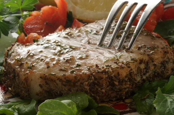 Lomo Cerdo Con Hierbas Verduras — Foto de Stock