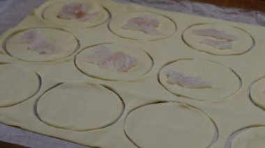 İştah açıcı olarak puf böreği için balıkla doldurulmuş.