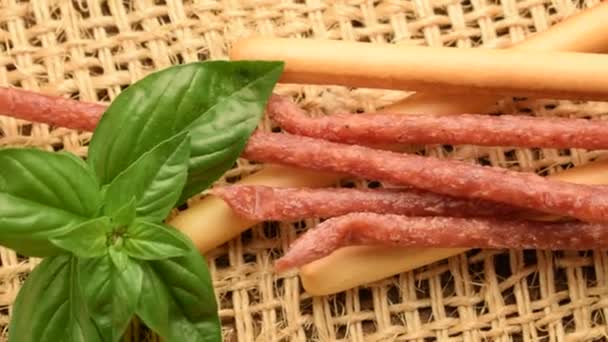 Salami Stick Grissini — Stock Video