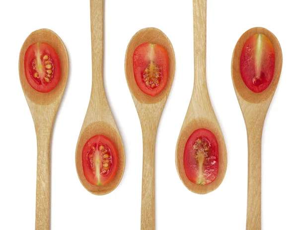 Fresh Grape Cherry Tomato Wooden Spoon White Background — Stock Photo, Image