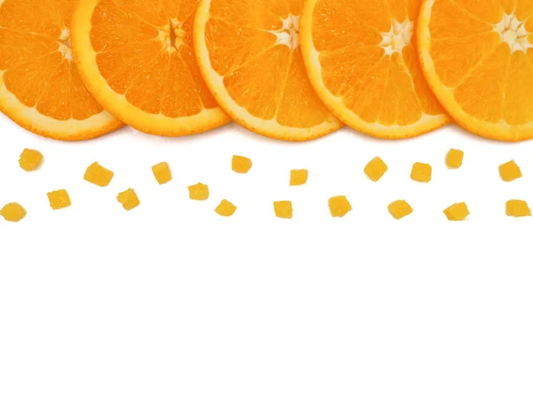 Fresh Orange Slice Small Pieces White Background Copy Free Space — Stock Photo, Image