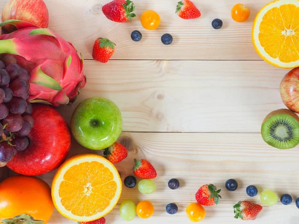 Kleurrijke Verse Groenten Fruit Achtergrond Gezond Eten Concept — Stockfoto