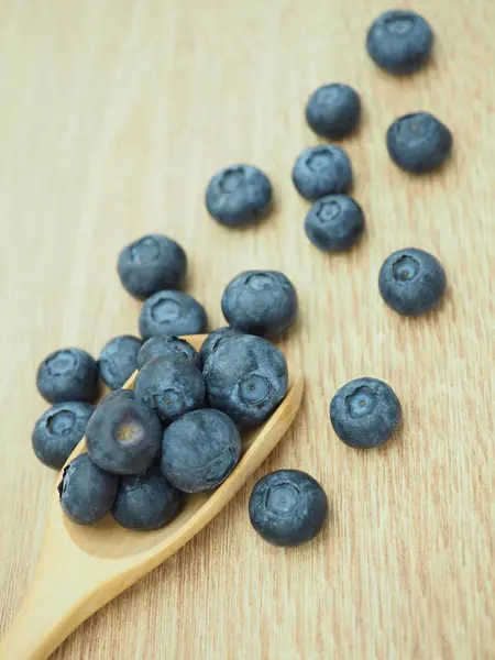 Fresh Blueberry Spoon Wooden Background Healthy Food Diet — Stock Photo, Image