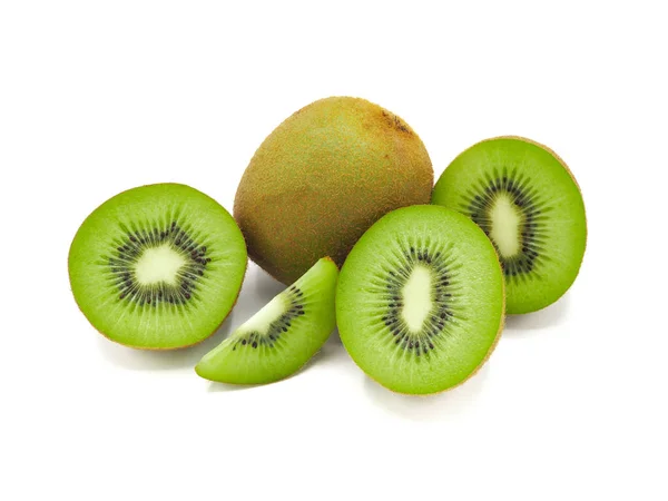 Felie Fructe Proaspete Suculente Delicioase Sănătoase Kiwi Izolate Fundal Alb — Fotografie, imagine de stoc