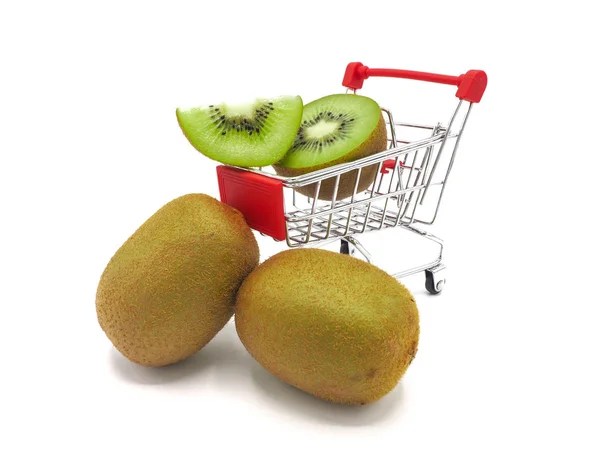 Felie Fructe Proaspete Suculente Delicioase Sănătoase Kiwi Căruciorul Cumpărături Izolate — Fotografie, imagine de stoc