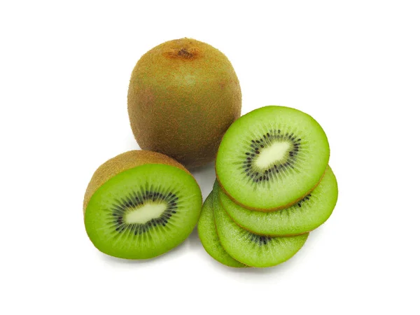 Felie Fructe Proaspete Suculente Delicioase Sănătoase Kiwi Izolate Fundal Alb — Fotografie, imagine de stoc