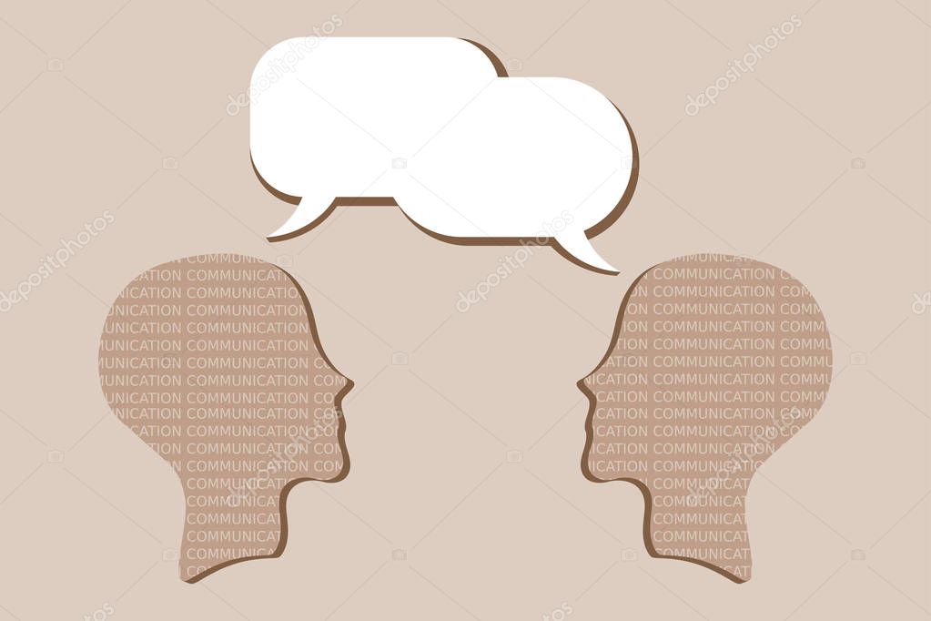 Interpersonal communication. Two people communicate through speech bubbles