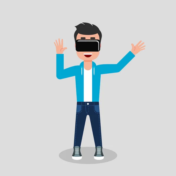 Mladí Geek Džíny Mikinu Dívá Přes Brýle Virtuální Reality Hledají — Stockový vektor