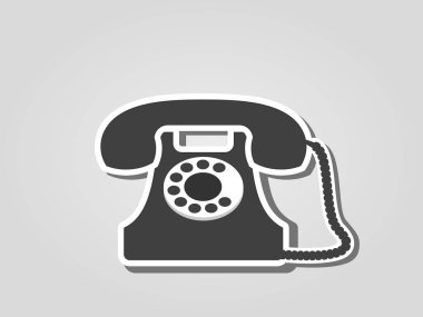 Vintage telefon kablosunu gri arka plan üzerinde ile. Müşteri hizmet, bize müşteri destek kavramı. Vektör çizim, düz etiket tarzı