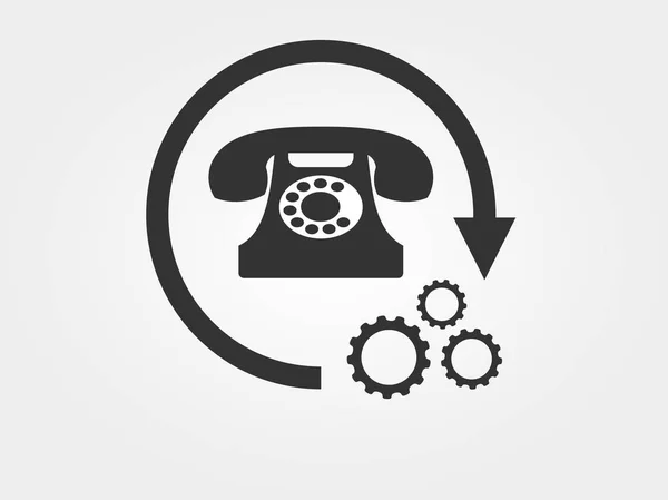 Kundendienstkonzept Retro Telefon Mit Schaltgetriebe Symbol Vektor Illustration Flacher Stil — Stockvektor