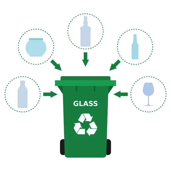 Cubo Basura Verde Residuos Vidrio Adecuados Para Reciclaje Vidrio Recicla — Archivo Imágenes Vectoriales
