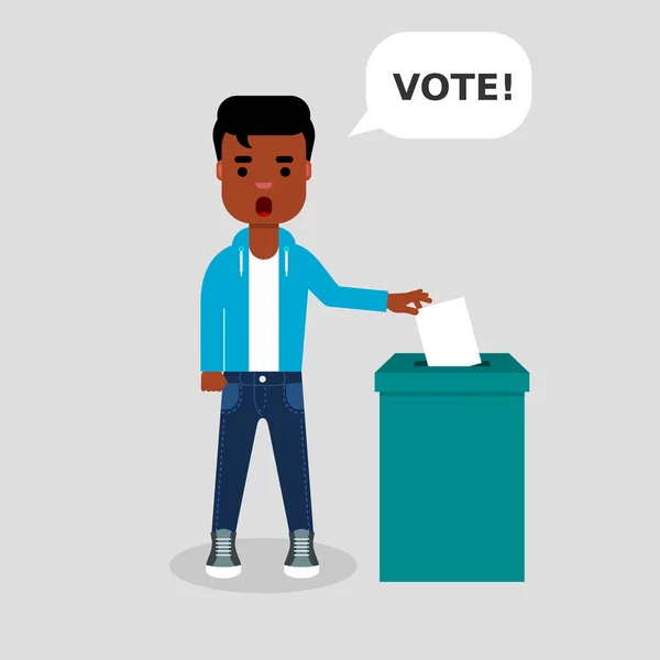 Jóvenes Afroamericanos Votando Las Urnas Está Llamando Participación Las Elecciones — Vector de stock