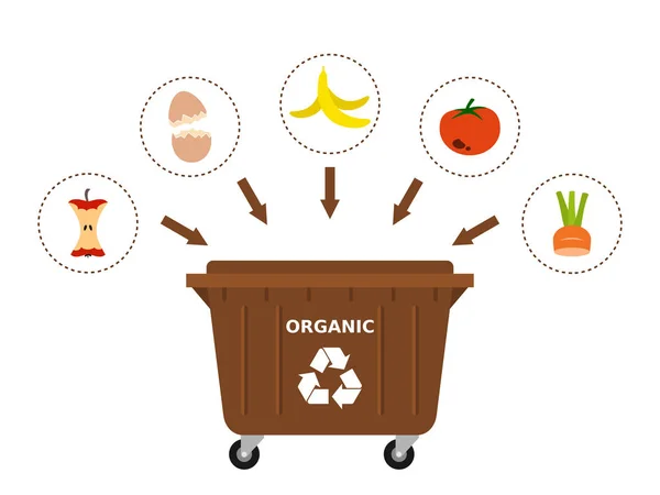 Коричневые Мусорные Контейнеры Органические Отходы Пригодные Переработки Переработка Органических Отходов — стоковый вектор
