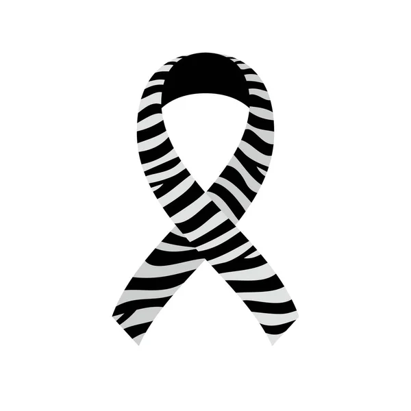 Zebra farkındalık kurdelesi. Nadir Hastalıklar, Ehlers-Danlos Sendromu, Karsinoid Kanser, nöroendokrin tümör, sembol. Siyah beyaz çizgili kurdele. Beyaz arka planda zebra baskı şeridi. Vektör çizimi, düz stil, küçük resim