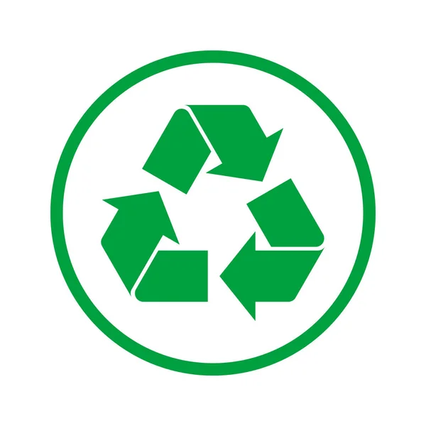 Simple Green Recycle Sign Circle Recycle Symbol Icon Logo White — Stock Vector