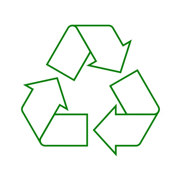シンプルな緑色のリサイクルサインの輪郭 白い背景に線形リサイクルシンボル アイコンまたはロゴ リサイクル可能な製品のラベル 再利用の概念を減らす ベクトルイラスト フラットスタイル クリップアート — ストックベクタ