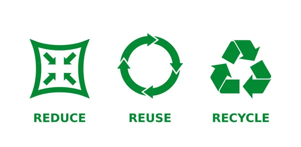 Reduzir Reutilizar Reciclar Conjunto Ícones Ecologia Desperdício Zero Sustentabilidade Consumismo —  Vetores de Stock